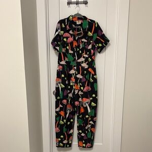 FARM Rio Black Jumpsuit with Colorful Mushroom Print